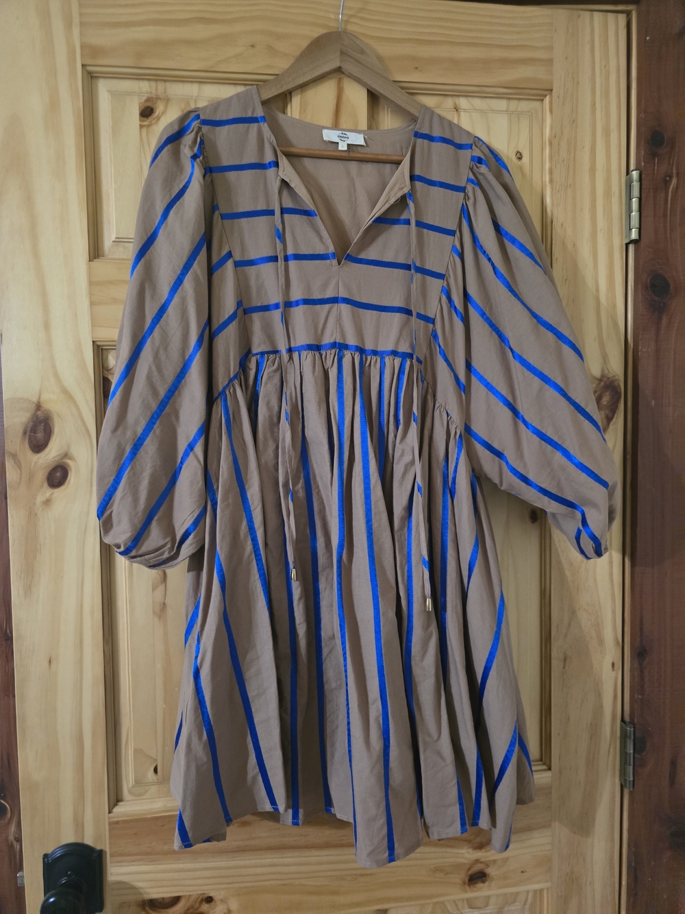 entro Taupe Mini Dress with Bright Blue Stripes